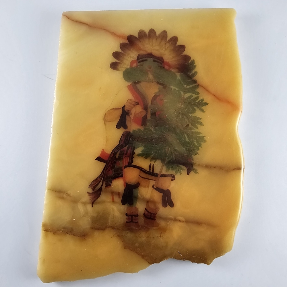 Vintage Hopi Kachina Indian Wall Art Stone Plaque Lowell Talashoma, Sr Native